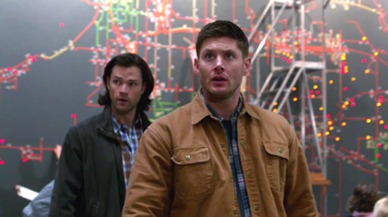 Sam and Dean look around Cas' headquarters. Sam and Dean look around Cas' headquarters.